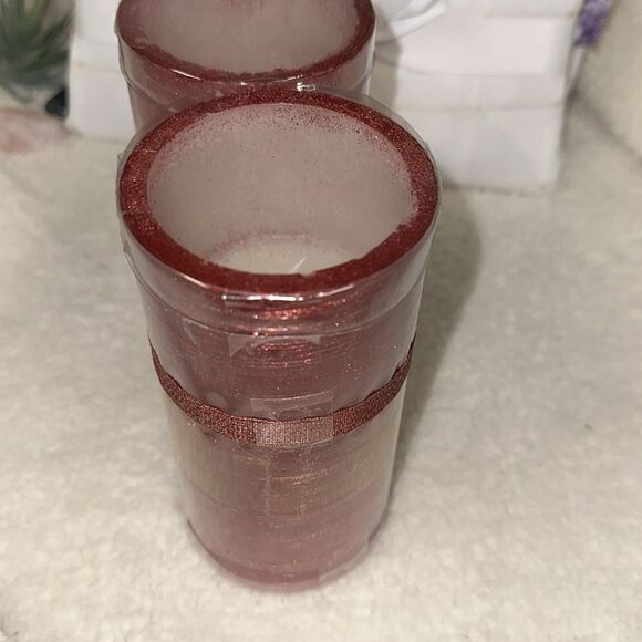 Mikasa set of 2 Christmas Holiday Red Half Glitter LED Wax Pillars - Picture 6 of 8